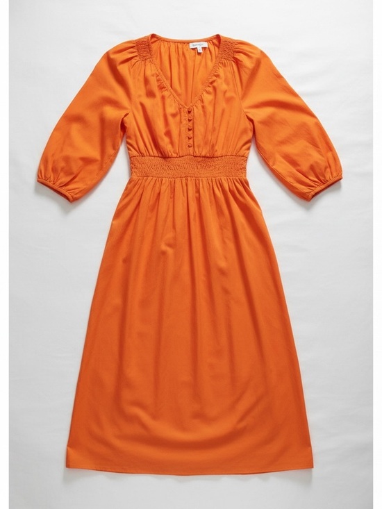 J. Crew Dresses & Skirts - J. Crew Bright Orange Smocked-Waist 💯 Cotton Midi Dress NWOT